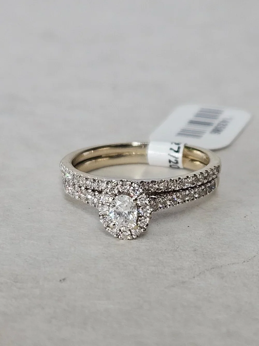 14K White Gold Oval Cut Diamond Halo Fused Wedding Ring Set 1.00TCW Size 8